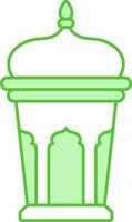 Isolated Arabic Lantern Flat Icon In White And Green Color. vector