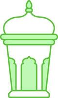 Isolated Arabic Lantern Flat Icon In White And Green Color. vector