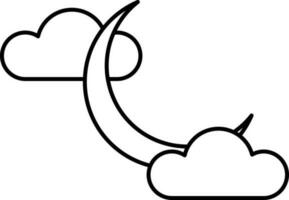 Illustration Of Crescent Moon With Cloud Flat Icon Or Symbol. vector