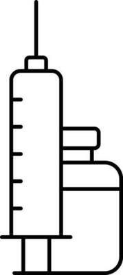 Illustration Of Syringe With Injection Bottle Icon In Line Art.