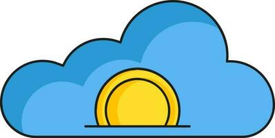 Flat Style Cloud With Coin Icon In Yellow And Blue Color. vector