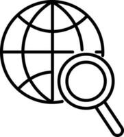 Magnifying Glass With Globe Black Thin Line Art Icon. vector