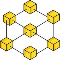 Flat Style Blockchain Icon In Yellow And Black Color. vector