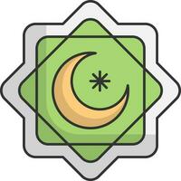 Cescent Moon With Star Rub El Hizb Green And Yellow Icon. vector