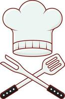 Chef Hat With Cross Bbq Fork And Spatula Over White Background. vector
