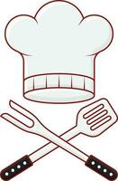 Chef Hat With Cross Bbq Fork And Spatula Over White Background. vector