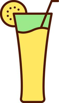 Lemon Slice Decorate Drink Glass With Straw Icon In Green And Yellow Color.