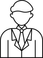 Flat Style Faceless Business Man Icon In Black Outline. vector