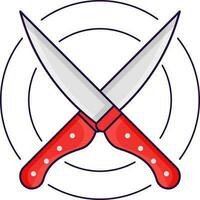 Grey And Red Cross Knife On Circle Background. vector