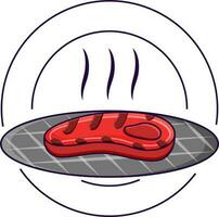 Hot Red Steak Food On Circular Background. vector