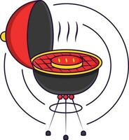 Hot Barbeque Kettle Red And Yellow Illustration Against Circular Background. vector