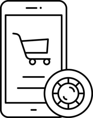 Illustration Of Shopping Cart In Smartphone Icon With Coin Icon.