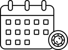 Isolated Calendar With Coin Icon In Line Art. vector