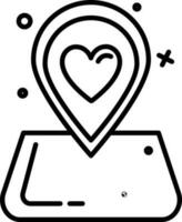 Linear Style Heart Location Pin Icon. vector