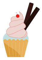 Choco Sticks In Cup Cake In Sticker Style. vector