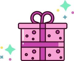 Isolated Pink Gift Box With Circle And Star Icon Or Sticker. vector