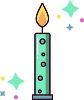 Isolated Burning Candle With Stars An Circle Icon Or Sticker. vector