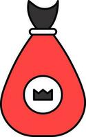 Money Bag And Crown Icon In Red And Black Color. vector
