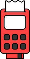 Red And Black Pos Terminal With Receipt Voucher And Payment Card Icon. vector