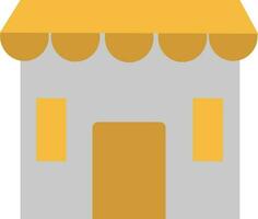 Grey And Yellow Shop Building Flat Icon. vector
