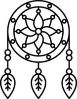 Flower Design Dream Catcher Icon In Thin Line Art. vector