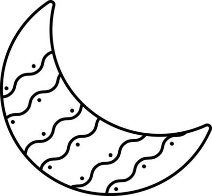 Wavy Crescent Moon Icon In Black Outline.