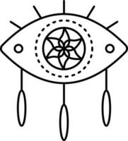 Isolated Eye Shaped Dream Catcher Icon In Line Art. vector