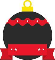 Blank Ribbon With Bauble Icon In Black And Red Color. vector