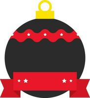 Blank Ribbon With Bauble Icon In Black And Red Color. vector