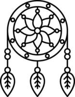 Flower Design Dreamcatcher Icon In Thin Line Art. vector