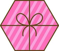 Pink And Brown Hexagon Gift Box Icon In Flat Style. vector