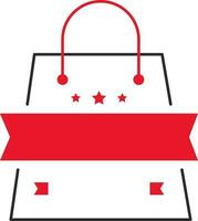 Blank Ribbon With Three Star And Shopping Bag Icon In Red And Black Color. vector