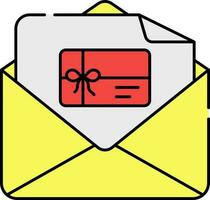regalo tarjeta correo icono en rojo y amarillo color. vector