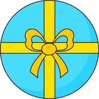 Top View Round Gift Box Flat Element In BLue And Yellow Color. vector