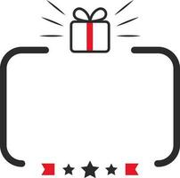 Three Star With Rectangle Frame And Gift Box Icon In Red And Black Color. vector