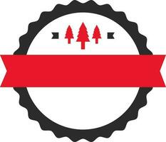 Isolated Blank Ribbon With Christmas Tree And Circle Frame Icon In Black And Red Color. vector