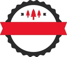 Isolated Blank Ribbon With Christmas Tree And Circle Frame Icon In Black And Red Color. vector