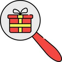 Searching Gift Flat Icon In Red And Yellow Color. vector