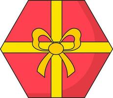 Top View Hexagon Gift Box Flat Element In Red And Yellow Color. vector