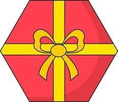 Top View Hexagon Gift Box Flat Element In Red And Yellow Color. vector