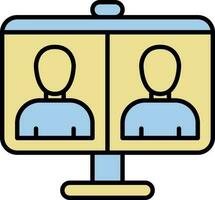 Blue And Yellow Video Calling User In Desktop Screen Icon. vector