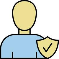 User With Check Shield Icon In Blue And Yellow Color. vector