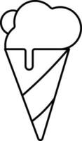 Isolated Ice Cream Cone Icon In Black Outline. vector