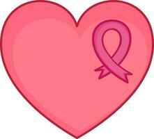 Awareness Ribbon With Heart Pink Icon Or Symbol. vector