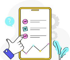 Vector Illustration Of Online Quiz Or Survey List On Smartphone Screen Against White Background.