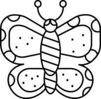 Cute Butterfly Cartoon Icon In Black Outline. vector
