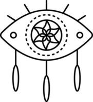 Isolated Eye Shaped Dreamcatcher Icon In Line Art. vector