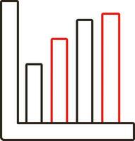 Red And Black Thin Linear Style Growing Bar Graph Chart Icon. vector