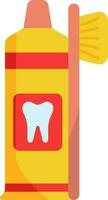 Flat Style Toothpaste With Brush Yellow And Red Icon. vector