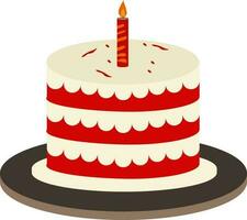 Delicious Cake With Lit Candle Icon In Red And White Color. vector